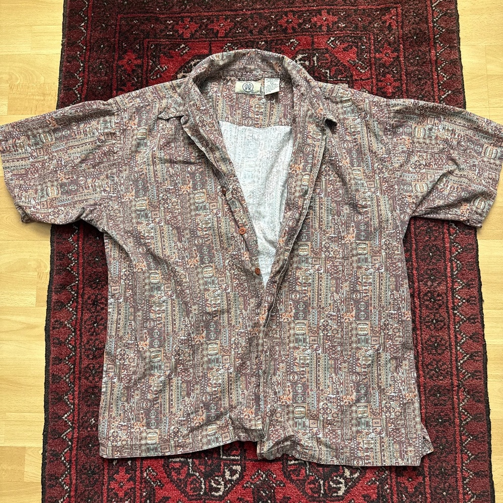 Vintage R&R AOP Short Sleeve Button Up Mens Large